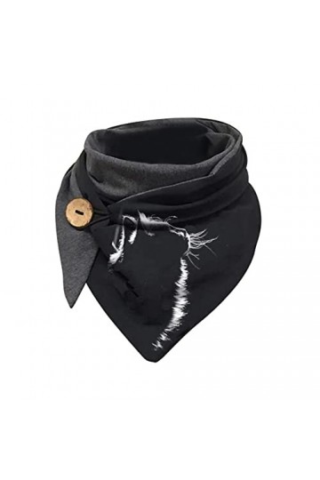 KUKICAT Woman Écharpe Triangle Femme Vintage Imprimé Chat Foulards Coton Hiver Chaud Décontractée Scaf avec Bouton Pas Cher T