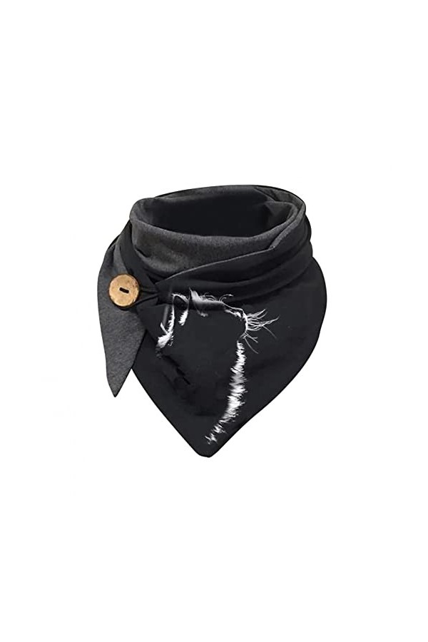 KUKICAT Woman Écharpe Triangle Femme Vintage Imprimé Chat Foulards Coton Hiver Chaud Décontractée Scaf avec Bouton Pas Cher T