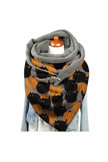 Generic Foulard pour femme Halloween hiver imprimé citrouille bouton enroulement décontracté chaud écharpes femme écharpe été