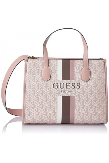 GUESS Silvana Sac fourre-Tout à 2 Compartiments, poignée supérieure Femme, Logo Rose pâle, Taille Unique