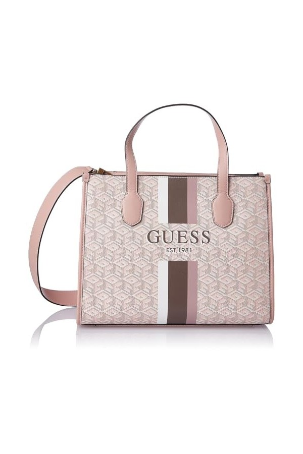 GUESS Silvana Sac fourre-Tout à 2 Compartiments, poignée supérieure Femme, Logo Rose pâle, Taille Unique