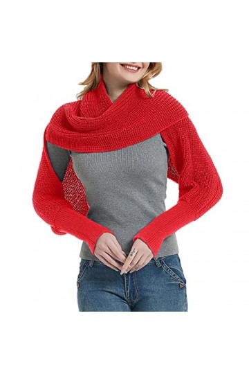 Foulard Clip Mode Hiver Chaud Couleur Unie Tricoté Écharpe Écharpe Crochet Épais Écharpe Cape avec Manches pour Femmes Foular