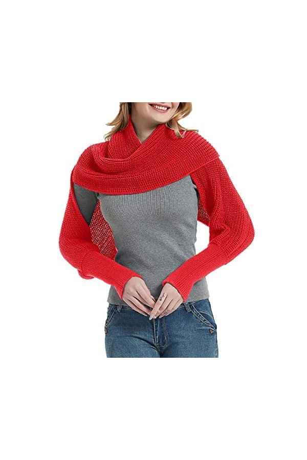 Foulard Clip Mode Hiver Chaud Couleur Unie Tricoté Écharpe Écharpe Crochet Épais Écharpe Cape avec Manches pour Femmes Foular
