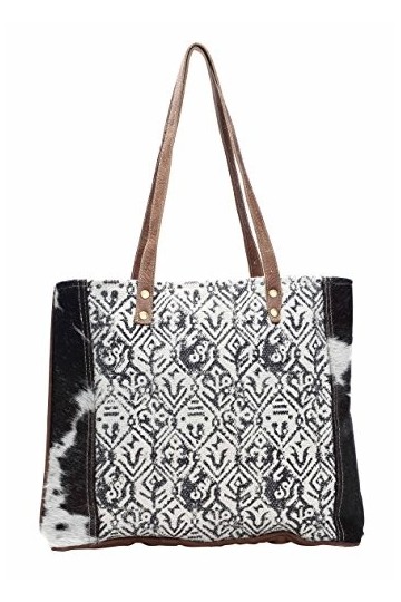 Myra Sac Coton et cuir de vache Sac en toile Restauré S-1136