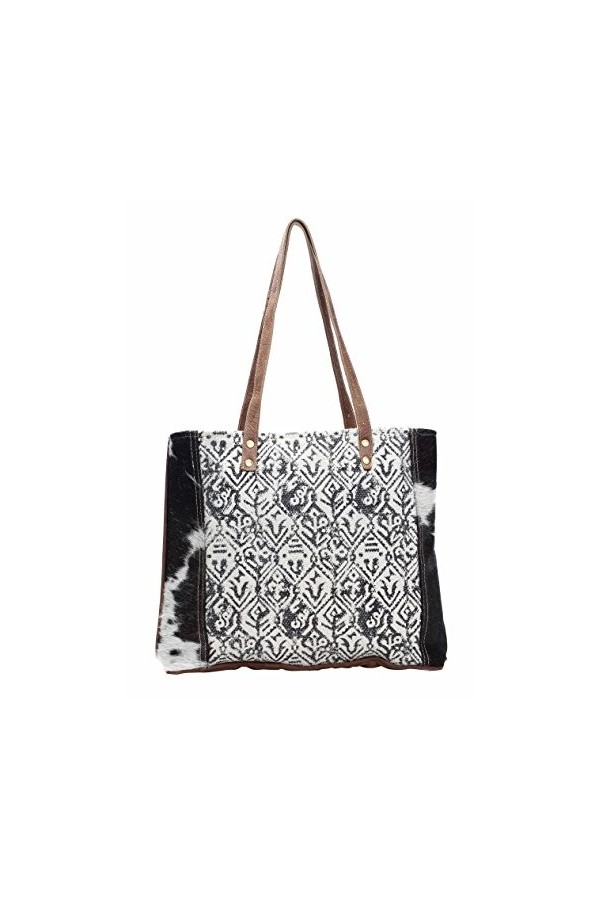 Myra Sac Coton et cuir de vache Sac en toile Restauré S-1136
