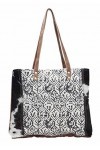 Myra Sac Coton et cuir de vache Sac en toile Restauré S-1136