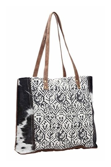Myra Sac Coton et cuir de vache Sac en toile Restauré S-1136
