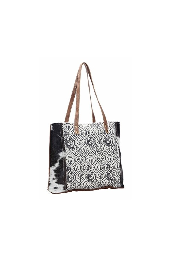 Myra Sac Coton et cuir de vache Sac en toile Restauré S-1136