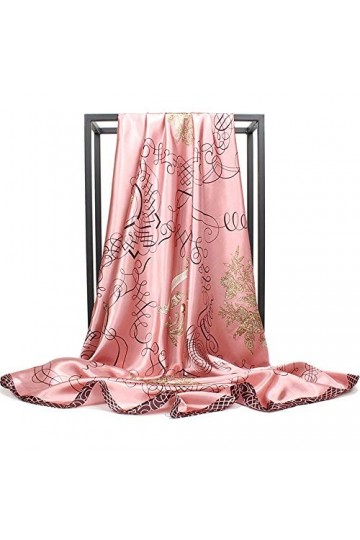 Foulard en soie pour femme - Grand carré Satin 90 cm - rose - 89 cm