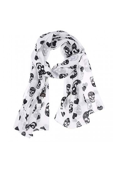 Supvox Châle wrap Foulard en Mousseline de tete Couronne tete de Crane Imprimer Longues Echarpes 160 * 70cm noir 