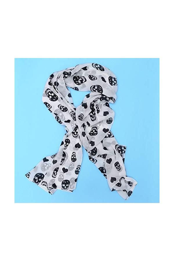 Supvox Châle wrap Foulard en Mousseline de tete Couronne tete de Crane Imprimer Longues Echarpes 160 * 70cm noir 