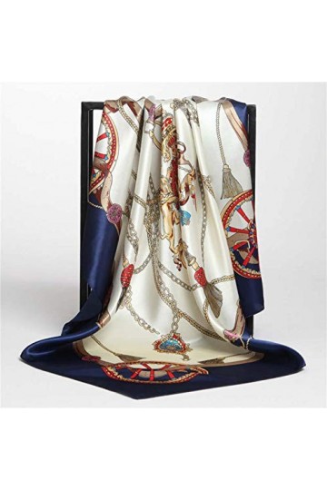LCUK Foulards en Soie Femmes Imprimer Foulard Satin tête carrée Hijab écharpes pour Dames Marque de Luxe châles 90 cm Foulard