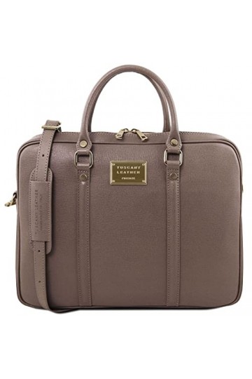 TUSCANY LEATHER Prato Elégante serviette pour portable en cuir Saffiano Taupe foncé