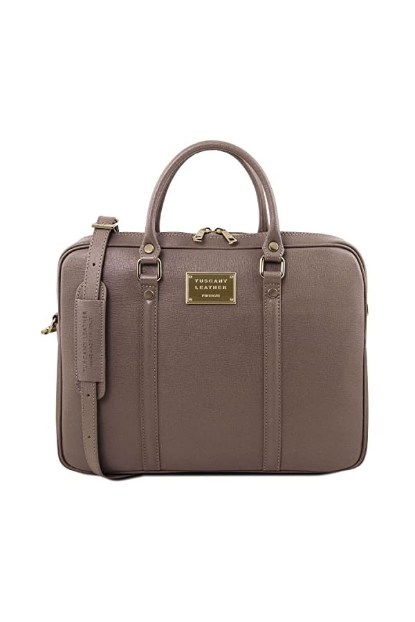 TUSCANY LEATHER Prato Elégante serviette pour portable en cuir Saffiano Taupe foncé