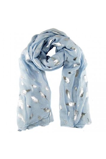 Folulard Écharpe plume estampé argent. Taille unique 70 X 180cm, 30% Coton, 70% Viscose Bleu 