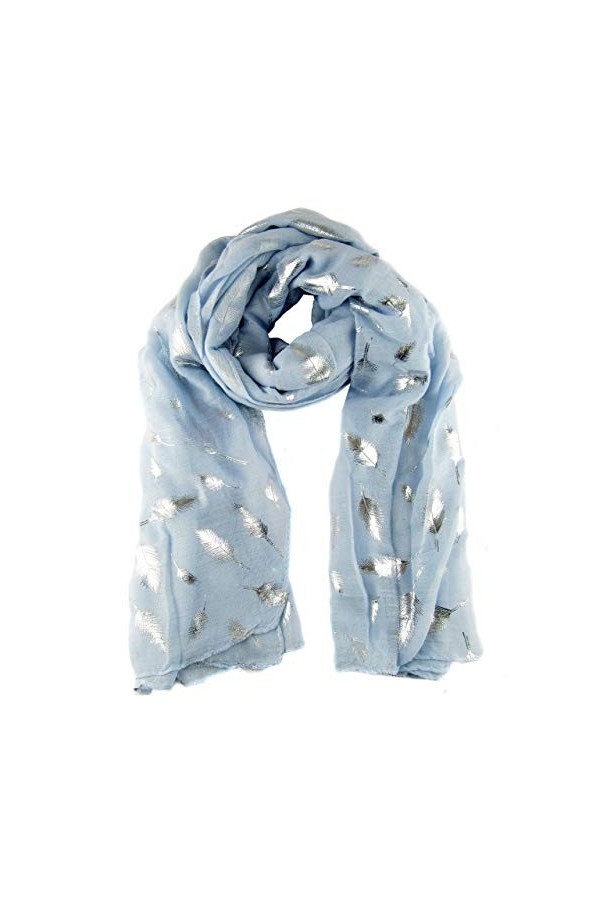 Folulard Écharpe plume estampé argent. Taille unique 70 X 180cm, 30% Coton, 70% Viscose Bleu 