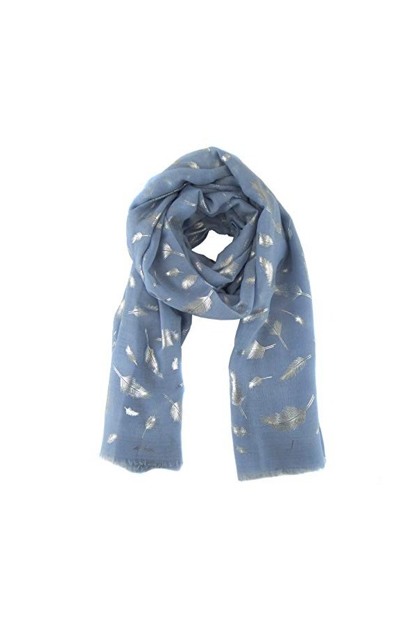 Folulard Écharpe plume estampé argent. Taille unique 70 X 180cm, 30% Coton, 70% Viscose Bleu 