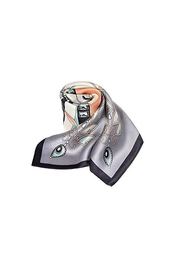 Foulard carré 100 % pure soie de mûrier pour cheveux - 68 x 68 cm - Unisexe - En soie naturelle - Imprimé numérique - - Mediu