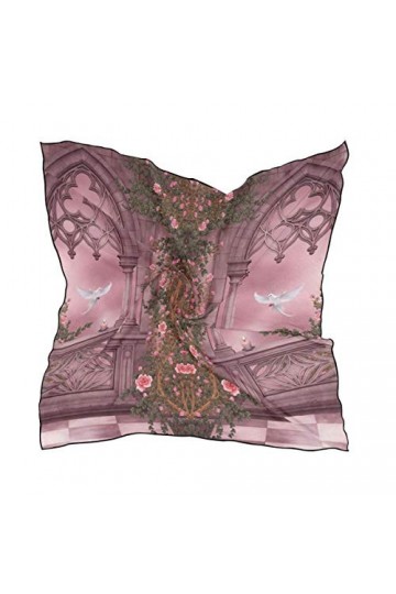 LUNLUMO Foulard en soie pour femme - Motif arche de roses et colombe - 60 x 60 cm