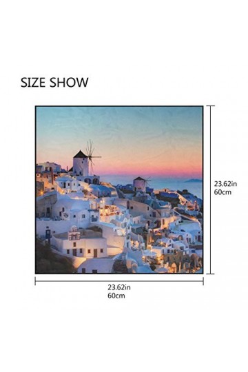 LUNLUMO Foulard en soie pour femme Motif Grèce Santorini Caldera Coucher de soleil 60 x 60 cm