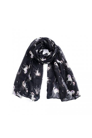 Licorne Cheval Foulard imprimé Lightweight Grand Doux Châle Wraps Infinity Foulard pour Femme Noir 