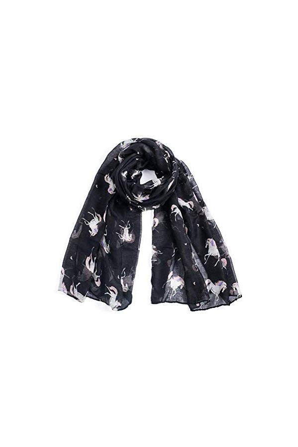 Licorne Cheval Foulard imprimé Lightweight Grand Doux Châle Wraps Infinity Foulard pour Femme Noir 