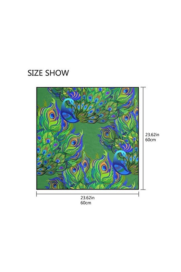 LUNLUMO Foulard léger en plumes de paon vert tendance en soie pour femme