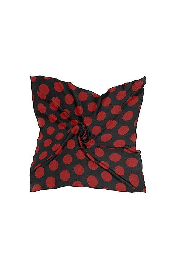 LUNLUMO Foulard carré en soie pour femme Rouge à pois 60 x 60 cm