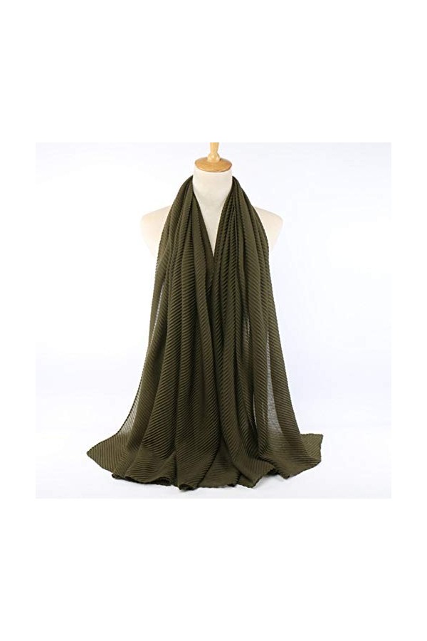 LCUK Écharpe en Coton plissé froissé Femmes Hijab Musulman tête Wrap Rides châle Foulards Couleurs Unies