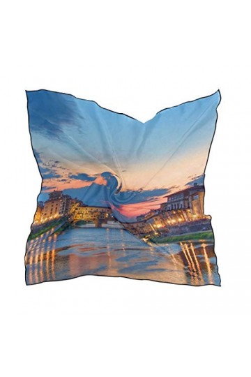 LUNLUMO Foulard en soie pour femme Motif coucher de soleil sur Florence Italie Carré 60 x 60 cm