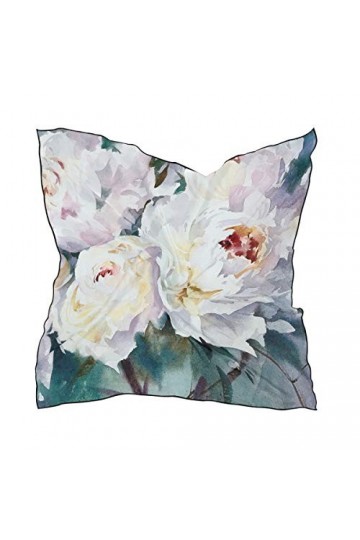 LUNLUMO Foulard carré en soie pour femme Motif pivoines 60 x 60 cm