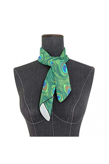 LUNLUMO Foulard léger en soie pour femme Motif plumes de paon Vert