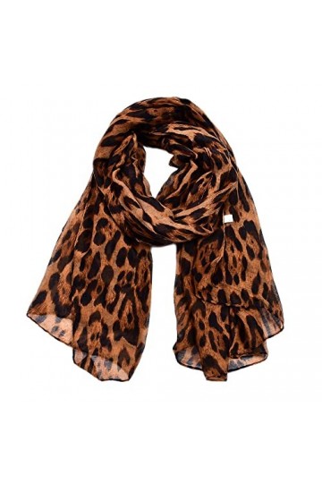 GIVBRO Foulard en mousseline de soie pour femme Imprimé léopard Orange 90x180cm