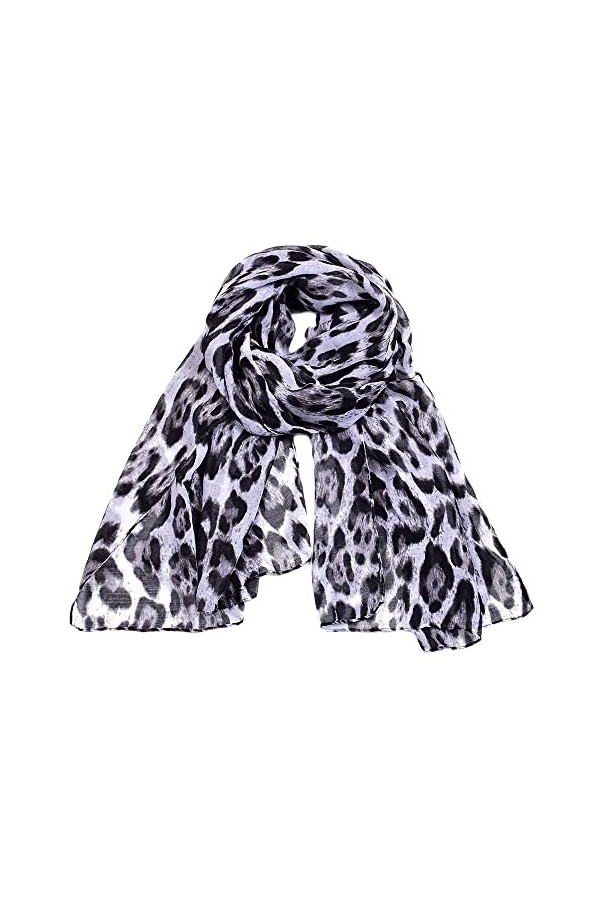 GIVBRO Foulard en mousseline de soie pour femme Imprimé léopard Orange 90x180cm