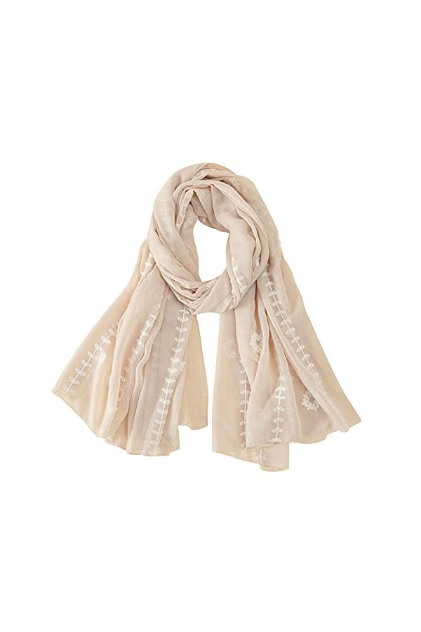 ZHIYU Echarpe Lin Femme Coton Longue Brodé Mode Simple et Mince Écharpe Grande Echarpe Moelleuse, beige, taille unique
