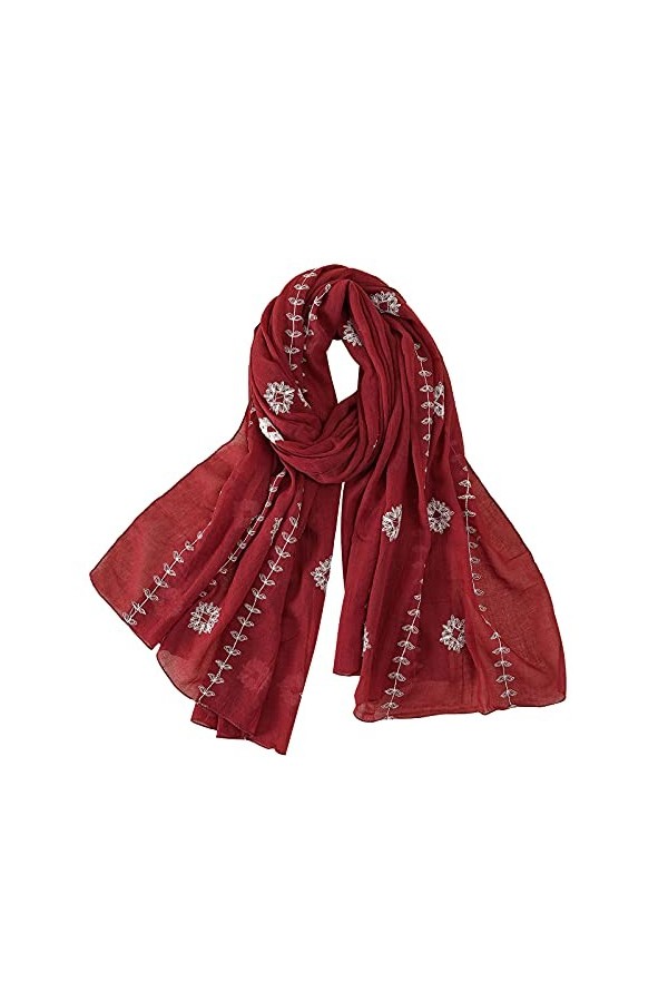 ZHIYU Echarpe Lin Femme Coton Longue Brodé Mode Simple et Mince Écharpe Grande Echarpe Moelleuse, beige, taille unique