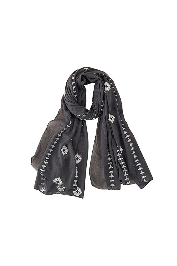 ZHIYU Echarpe Lin Femme Coton Longue Brodé Mode Simple et Mince Écharpe Grande Echarpe Moelleuse, beige, taille unique