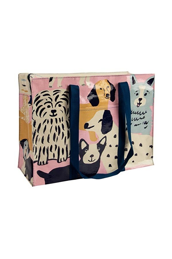 Blue Q Sac fourre-tout Happy Dogs avec fermeture éclair, poche extérieure, sangles enveloppantes, fond renforcé, 95 % de maté