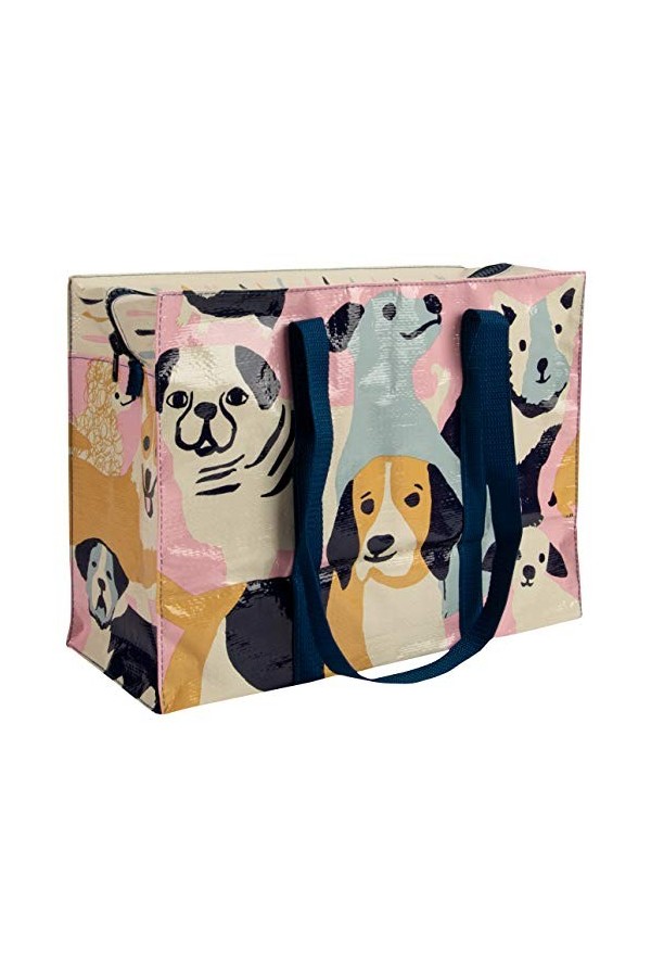 Blue Q Sac fourre-tout Happy Dogs avec fermeture éclair, poche extérieure, sangles enveloppantes, fond renforcé, 95 % de maté