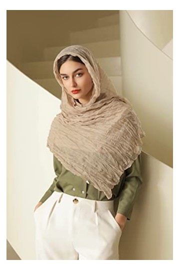 Longwu Foulards en Lin de Coton pour Femmes Lady Light Soft Fashion Solid Écharpe Wrap Châle Musulman Gaze Foulard Plage Prot