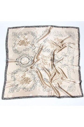 Foulard en soie pour femme - Grand carré Satin 90 cm - marron - 89 cm