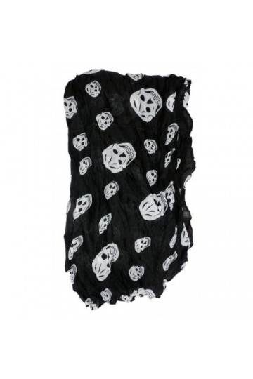 *** PROMOTION *** Foulard Chèche Echarpe Pirate Tête de Mort - Aspect froissé avec coloris Noir & Blanc - Taille XXL 110 cm 