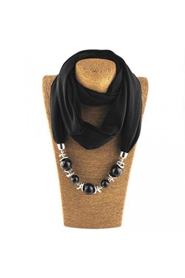 GUMEI Femmes Mode Foulard Anneau écharpe Colliers Perles Couleur Unie Bijoux châle