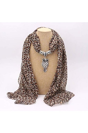 Lunji. Écharpe Femme Mousseline de Soie Léopard Foulard Bijou Pendentif
