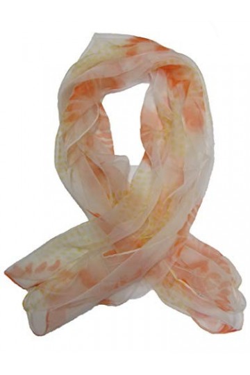 Foulard en Mousseline de Soie Echarpe Femme Orange Ecru