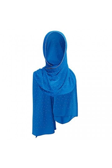 Odizli Foulard pour femme Hijab musulman strass mousseline écharpe 70 x 180 cm, bleu, L