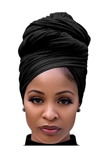 Turban en jersey pour femme - Noir - 178 cm x 81 cm