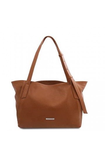 Tuscany Leather TLBag Sac Shopping en Cuir Souple Cognac