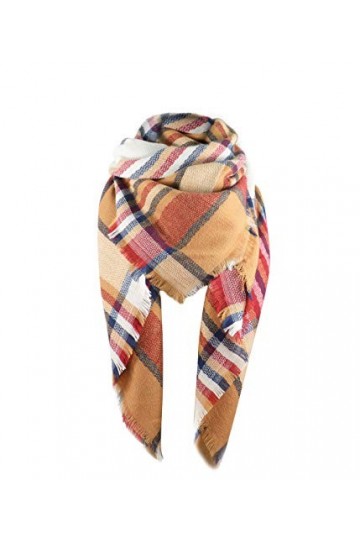 Femme Automne Hiver Classique Gland Plaid Écharpe Chaude Doux Grande Couverture Envelopper Châle Foulards, Rouge et orange., 