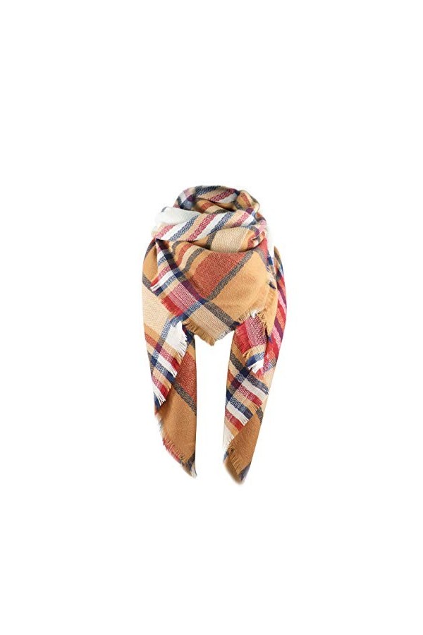 Femme Automne Hiver Classique Gland Plaid Écharpe Chaude Doux Grande Couverture Envelopper Châle Foulards, Rouge et orange., 